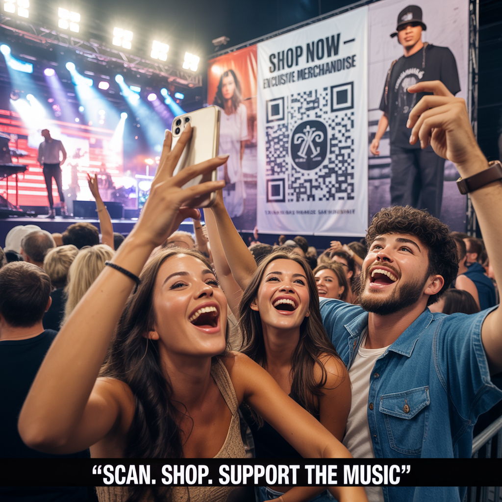 Acquisto merchandising tramite QR code durante evento musicale